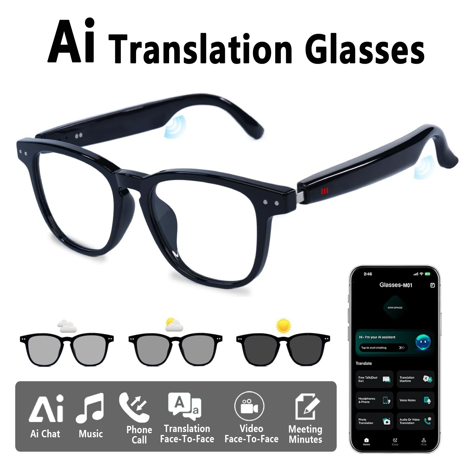 Audio Music Apps - Smart audio glasses, real-time translation via