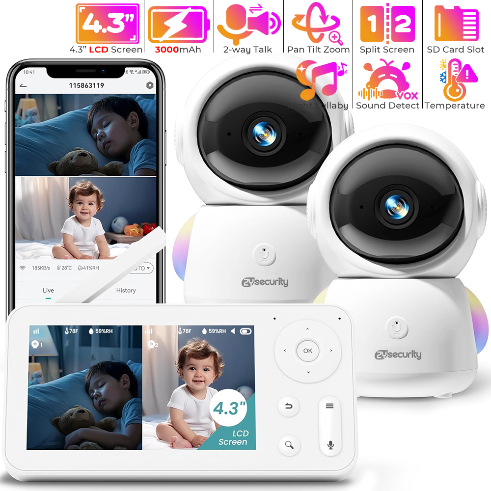 2K Baby Monitor with 2 Cameras - Audio Music Apps ulasan dan harga