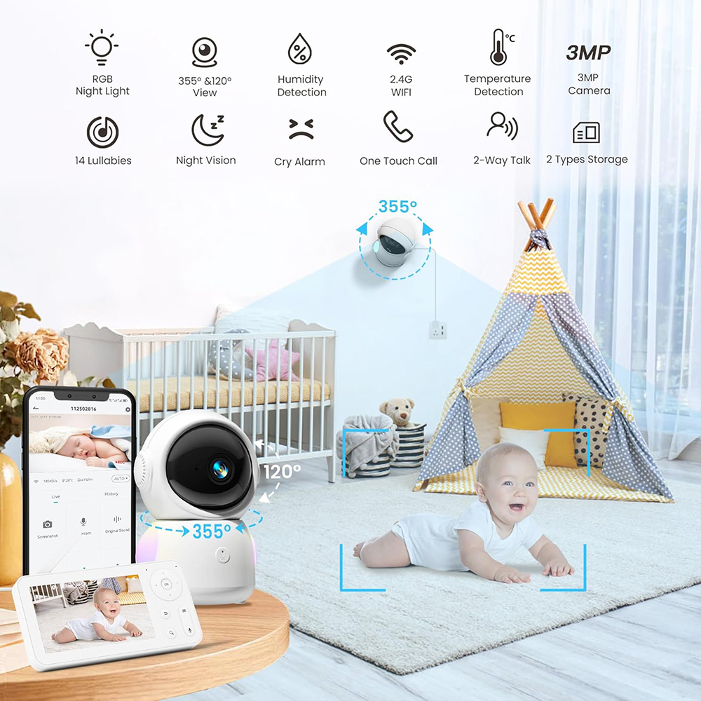 2K Baby Monitor with 2 Cameras - Audio Music Apps ulasan dan harga